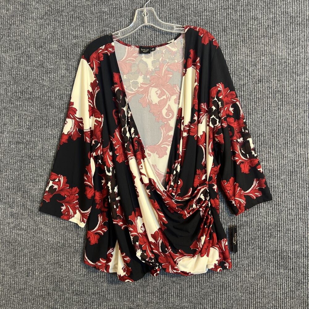 Lavanya Womens Draped Faux Wrap Blouse Size 5X Floral Boho Stretch Comfort New